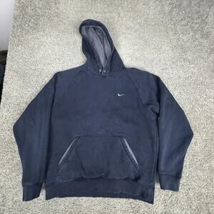 Nike Hoodie Mens L Black Pullover Fleece Sweatshirt Small Swoosh Athletic Dept